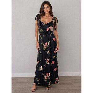 NWT Capulet Black Floral Maxi‎ Dress Women Large Tie Shoulder Square Neck